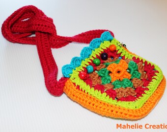 Crochet bag handmade, small crochet bag, mini bag travel, granny square crochet bag, colorful crochet purse, small crossbody crochet bag