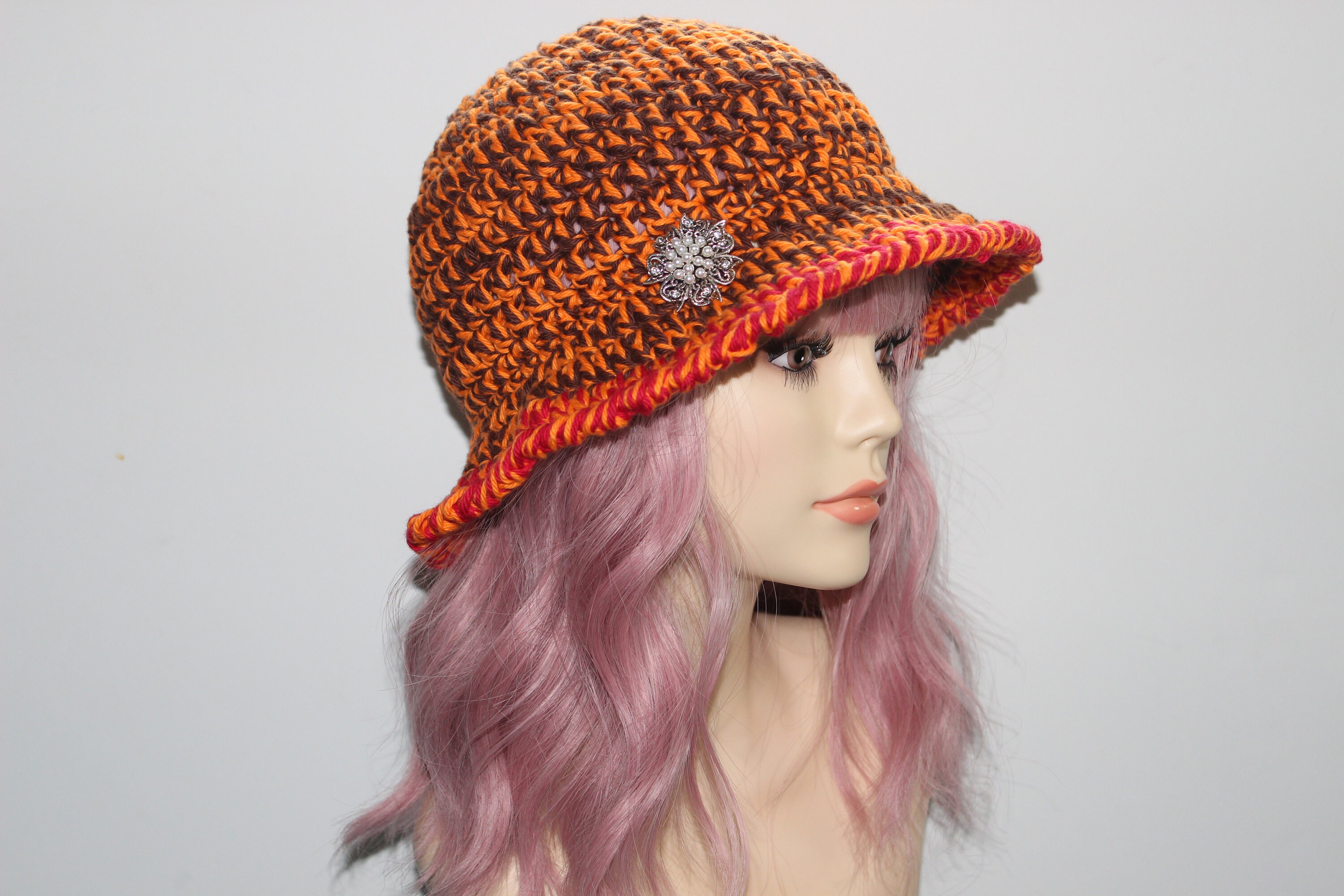 Handmade Cloche Crochet Hat, Handmade Crochet Hat, Orange  display picture 1