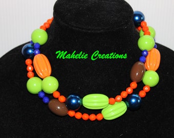 Handmade Short Beaded Necklace, Statement Necklace, Beaded Necklace Handmade, Colorful Necklace Chunky, Bold Necklace, Two Strand Necklace