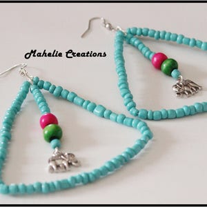 Blue tribal earrings, big ethnic earrings, african earrings for women, turquoise long earrings, tribal statement earrings, elephant jewelry