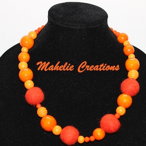 Handmade Orange Beaded Necklace, Statement Beaded Necklace for Women, Handmade Jewelry, Ethnic Necklace, Big Bold Chunky Necklace