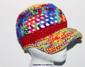 Crochet baseball cap, handmade crochet baseball hat, multicolor rainbow crochet hat, colorful crochet cap