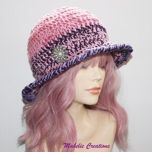 Handmade Cloche Crochet Hat, Handmade Crochet Hat, Purple Pink Crochet Hat, Vintage Style Crochet Hat, Winter Fall Crochet Hat