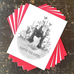 Pack of 5 or Single - Woodland Animals Happy Holidays Notecards