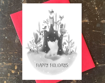 Woodland Animals Happy Holidays Notecard