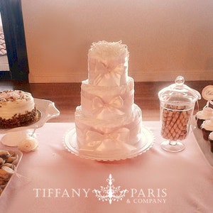 Diaper Cake girl-three tier- fancy-Shabby chic-Cottage chic-baby shower table centerpiece-White Cream and Pink