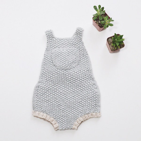 SALE / 12-18 M / Rumi Sunsuit // Hand Knit Baby Romper - Hand Knitted Organic Cotton Baby Onesie - Organic Baby Knitwear