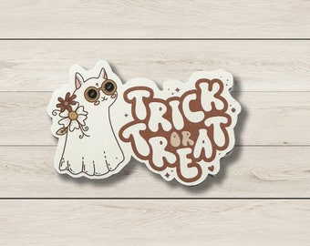 Ghost Cat Sticker,Retro Ghost Cat Halloween Sticker, Laptop Sticker, Cute Retro Ghost Cat Sticker,Halloween Ghost Cat Water Bottle Decal