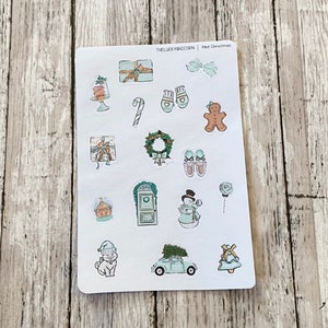 Mint Christmas Planner Sticker Sheet, Bullet Journal Stickers, Planner Stickers, Christmas Stickers