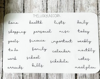 Custom Word Stickers, Clear Planner Stickers, Planner Stickers, Script Planner Stickers, Functional Planner Stickers, Journal Stickers