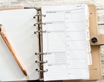Printed Weekly Planner Inserts, Week at a Glance, Weekly Planner Pages, Week On One Page, A5,Personal, Pocket, GM Agenda, Planner Inserts