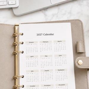 2027 Planner Dashboard, Year at a Glance Calendar Insert, A5, Personal, Pocket, A6 Size, Vellum or White Cardstock, Neutral Minimal Planner