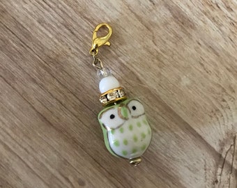 Lime Green Owl Planner Charm, Travelers Notebook Charm, Planner Accessory Charm