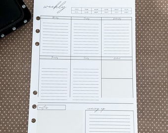 Weekly A5 Printed Week On One Page Planner Inserts, Undated Planner Inserts, Planner Refills, Printed Weekly Inserts, Week At A Glance A5