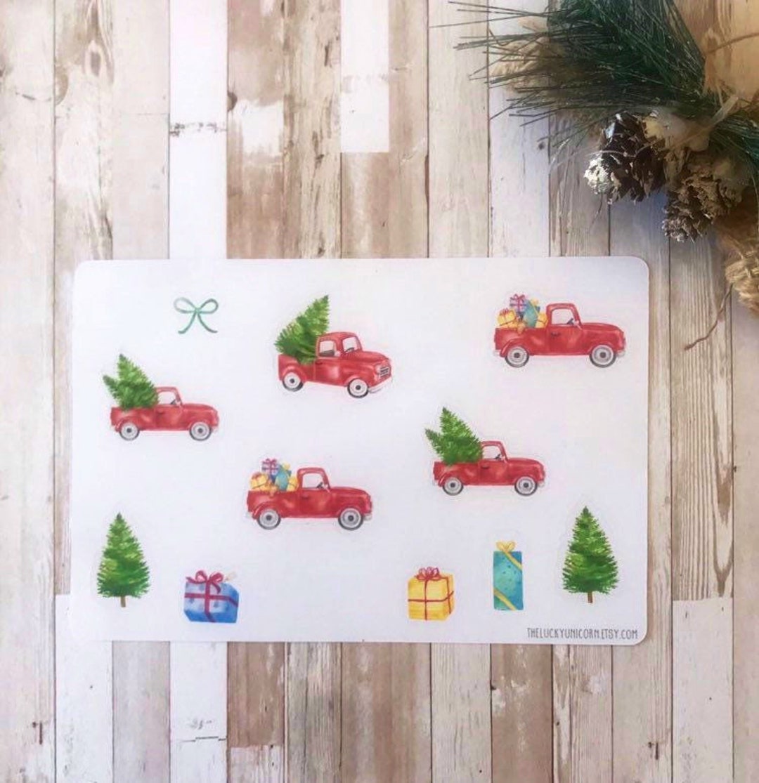 Little Red Trucks Christmas Planner Stickers Decorative Etsy