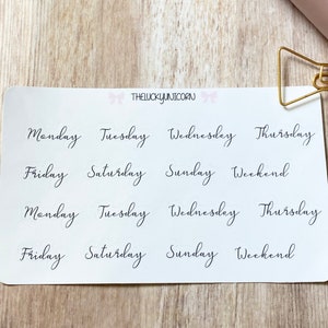Clear Days of the Week Stickers, Planner Script Stickers, Planner Tab Labels