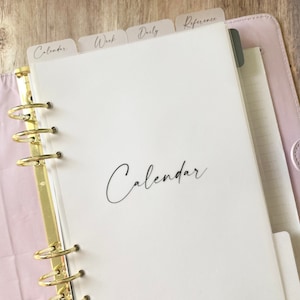 Vellum Top Tab Planner Dividers, Custom Script Font Clear Vellum Top Or Side Tabs, HP, Personal, A5, Pocket, Set of 4,5 or 6 Planner Inserts