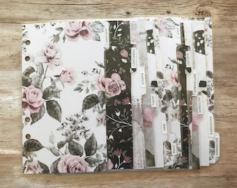 Rose Floral Tabbed Planner Dividers, Filofax Personal Size
