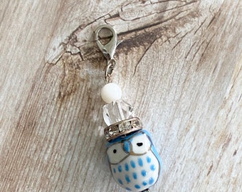 Light Blue Owl Planner Charm, Travelers Notebook Charm, Planner Accessory Charm