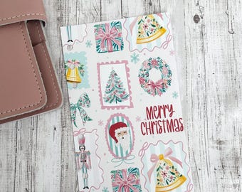 Pastel Nutcracker Planner Dashboard, Preppy Christmas Planner Insert, Pink Christmas,Coquette Christmas Bows, A5, Pocket, Personal Size
