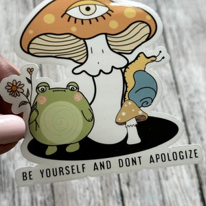 Frog and Mushroom Sticker, Retro Frog Sticker, Mushroom Stickers, Groovy Frog, Cottagecore Stickers, Goblincore Stickers, Vinyl Sticker