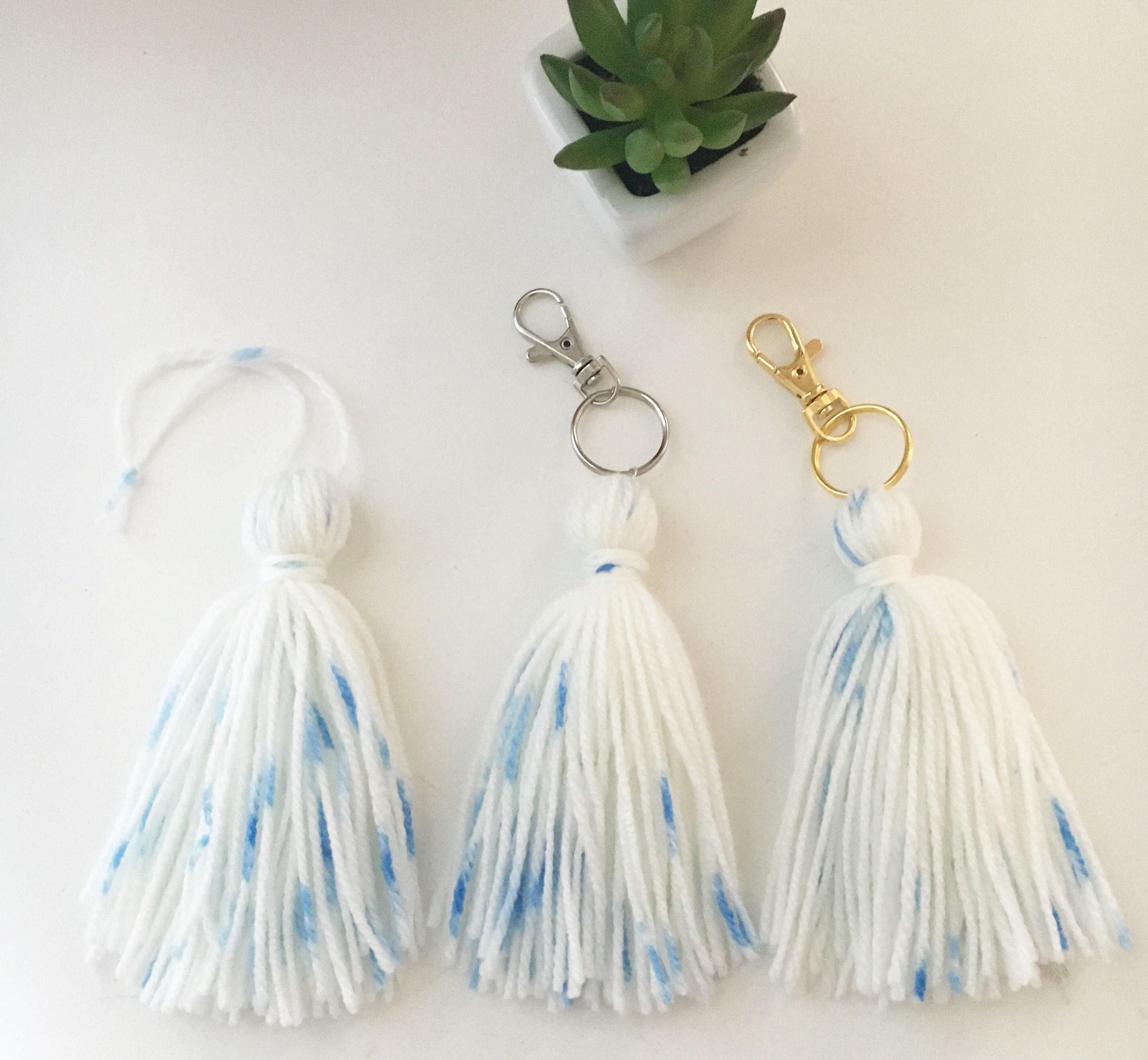 Blue and White Yarn Tassel Keychain /Handbag Accessory/ Etsy