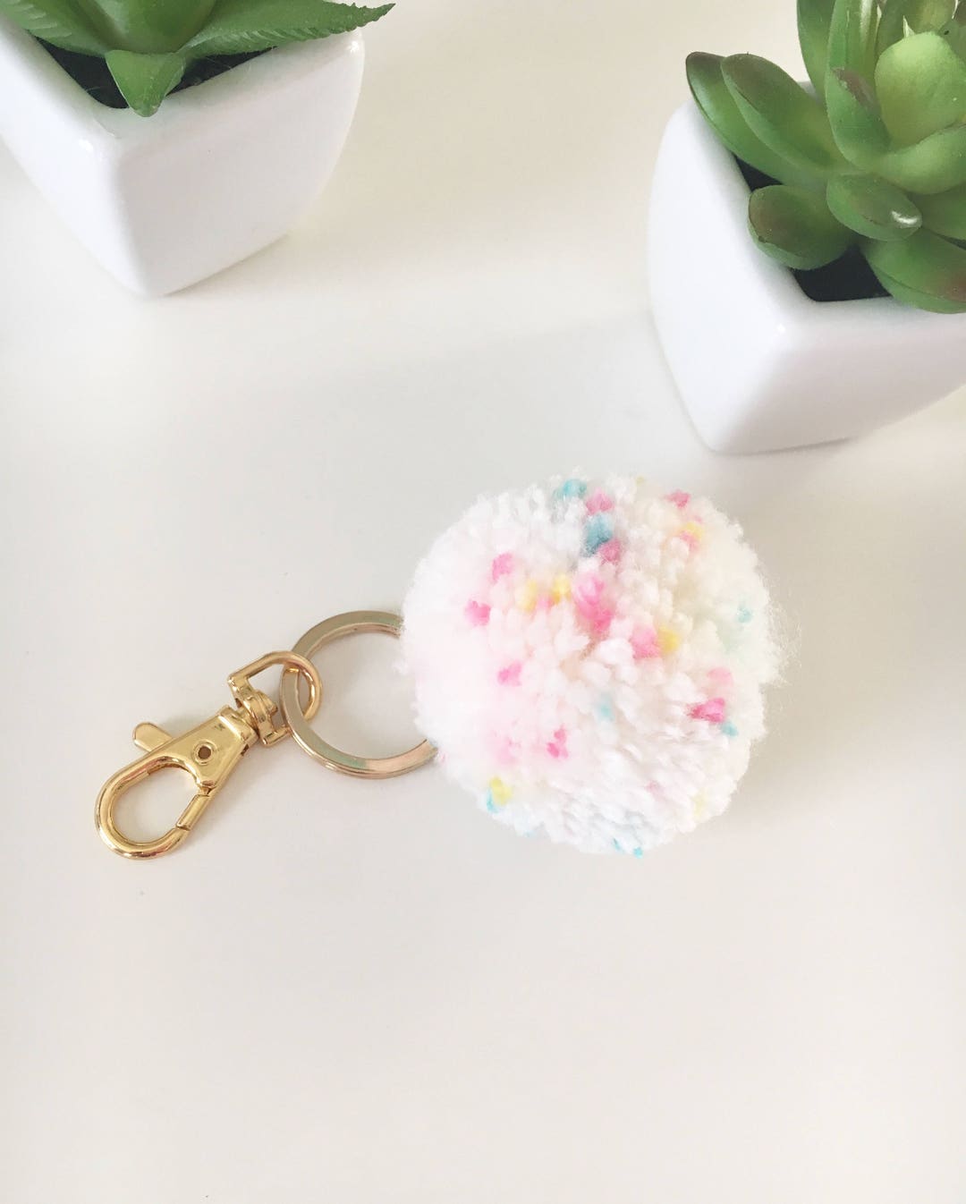 White Confetti Pom Pom Keychain/ Handbag Keychain/ Planner Etsy