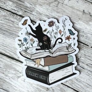 Cat and Books Sticker, Planner Stickers, Book Lover Gift, Reader Stickers, Reader Gift Idea, Cat Vinyl Decal, Boho Planner Sticker