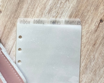 Divisori per agenda in pergamena con linguetta superiore, formato A5 personalizzabile, formato personale, set da 4 o 5 pezzi
