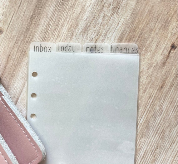 Vellum Top Tab Planner Dividers, Custom A5, Personal Size, Set of 4 or 5
