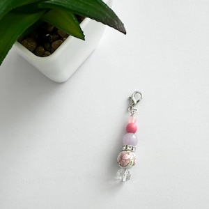 Floral Beaded Planner Charm | Pink Lavender Journal Zipper Pull