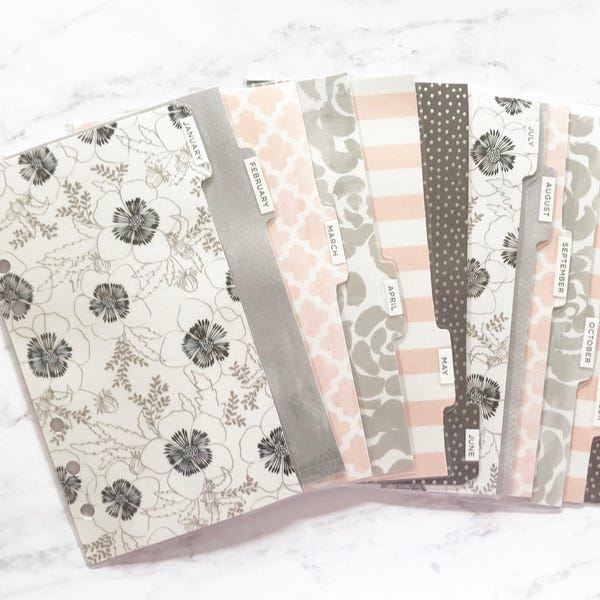 Pretty and Posh Monthly Tabbed Planner Dividers,Planner Accessories,Personal Size, A5, Filofax Dividers