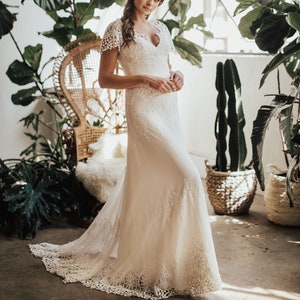Azalea Lace Bohemian Wedding Dress | Cotton Lace with OPEN BACK | Handmade |  Boho Beach Wedding Dress