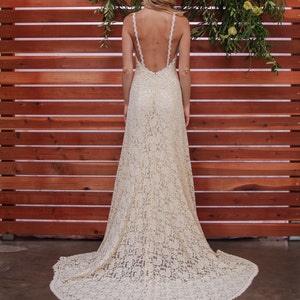 Lace Backless Wedding Dress. Plunge Scallop Front. LOW BACK wedding dress. simple elegant bohemian wedding dress. IVORY lace. image 5