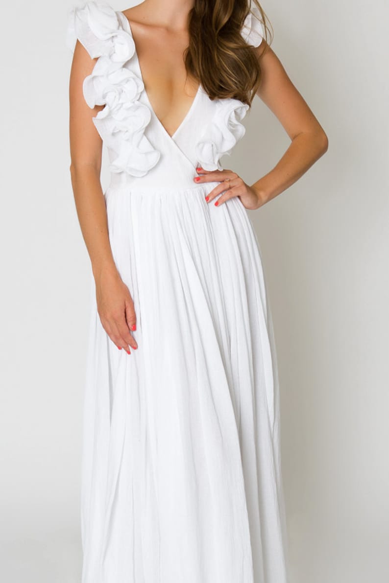 white ruffle beach dress