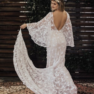 BESTSELLER Samantha Angel SLEEVES Lace Bohemian Wedding Dress Backless Boho Wedding Gown 3D LACE Custom Size 0-18 Made in California image 2