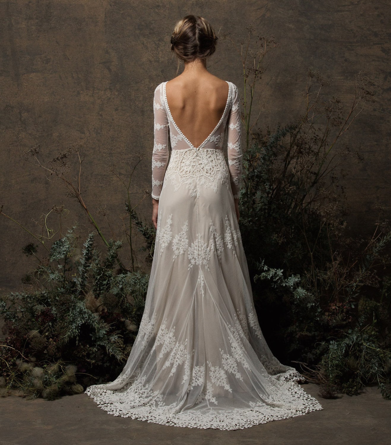 Aurora Lace Bohemian Wedding Dress | Long Sleeves and Open Back Backless Wedding  Gown | Cotton Crochet Lace Boho Dress - Etsy