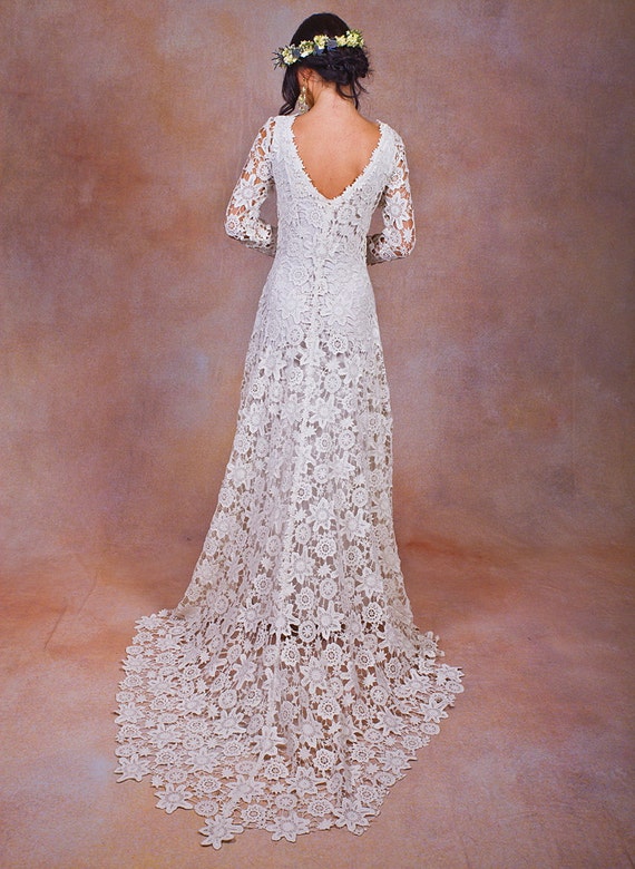 Brigette Crochet Encaje Vestido de Novia con Encaje Manga - Etsy España Brigette Crochet Encaje Vestido de Novia con Encaje Manga - Etsy España