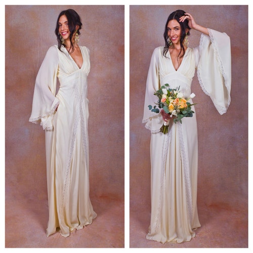Ivory Pure Silk Bohemian Wedding Dress 