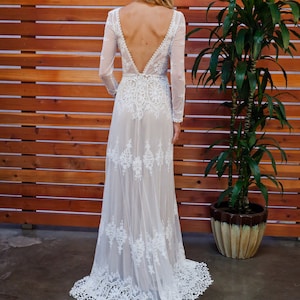 A FAVORITE Lisa Lace Bohemian Wedding Dress Cotton Lace with OPEN BACK Handmade Long Sleeve Boho Beach Wedding Dress image 6