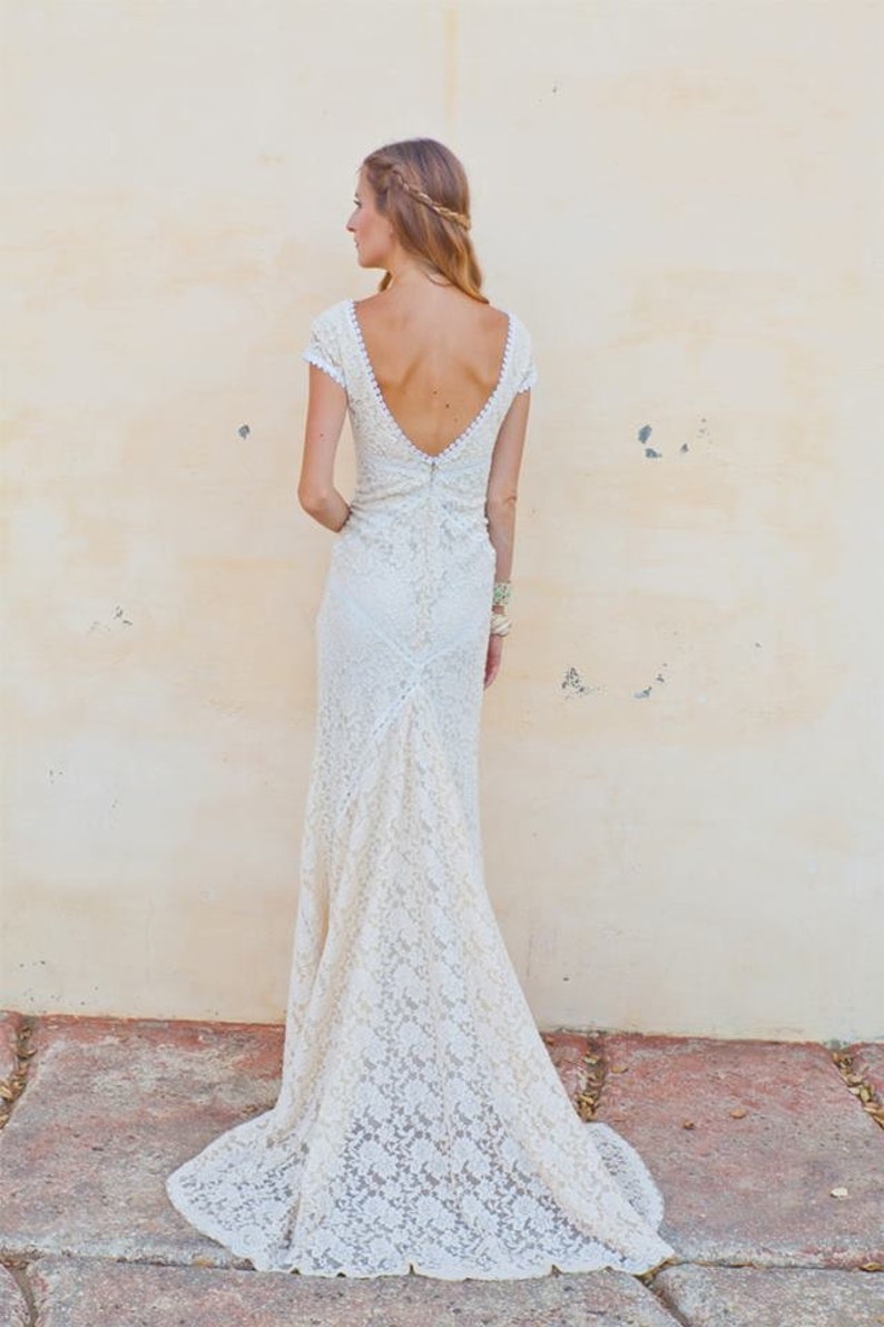 Stretch Lace Bohemian Wedding Dress LACE GOWN With Train - Etsy