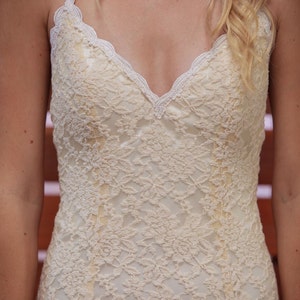 Lace Backless Wedding Dress. Plunge Scallop Front. LOW BACK wedding dress. simple elegant bohemian wedding dress. IVORY lace. image 4