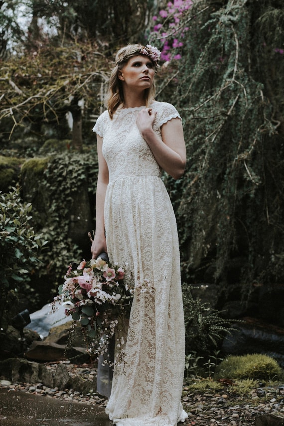 Simple Bohemian Lace Wedding Gowns Boho Casual Country Wedding