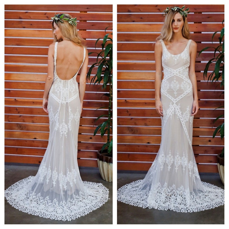 vestido de novia bohemio cecilia encaje de algodón con forro | etsy
