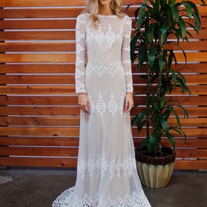 A FAVORITE Lisa Lace Bohemian Wedding Dress Cotton Lace with OPEN BACK Handmade Long Sleeve Boho Beach Wedding Dress image 5