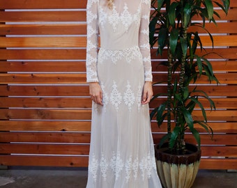 princess polly baby blue dress A FAVORITE Lisa Lace Bohemian Wedding Dress | Cotton Lace With OPEN BACK |  Handmade | Long Sleeve Boho Beach Wedding Dress