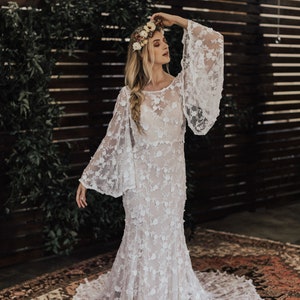 BESTSELLER Samantha Angel SLEEVES Lace Bohemian Wedding Dress Backless Boho Wedding Gown 3D LACE Custom Size 0-18 Made in California image 4