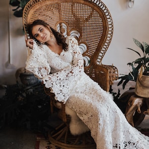 Arabelle BOHO WEDDING DRESS Bell Sleeve Lace Bohemian Wedding Dress with Train Lace Wedding Dress Hippie Wedding Dress size 0-18 image 2