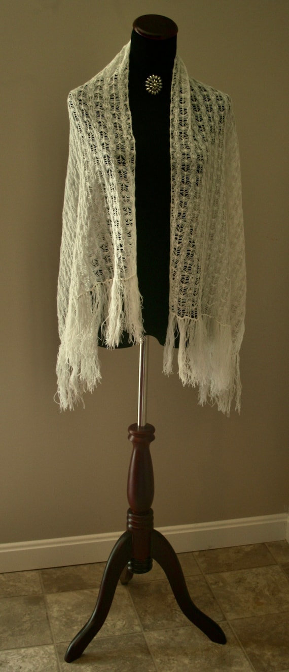 Beautiful White Vintage Crocheted Shawl, White Wrap A… - Gem