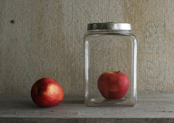 Antique Vintage General Store Glass Container with Tin Lid -- Collectible Jar, Antique Jar, Candy Jar, Shabby Chic
